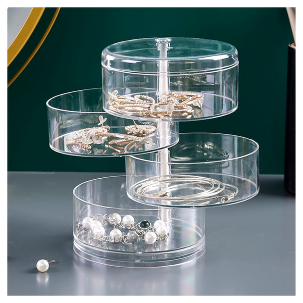 MPM 4 Tier Acrylic Jewelry Rotatable Organizer With Lid