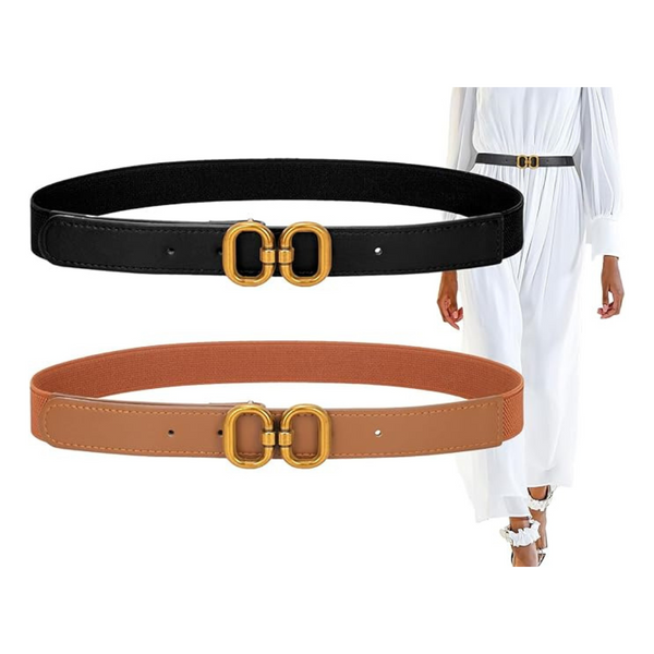 2-Pack Skinny Thin Stretch Elastic Belt For Women