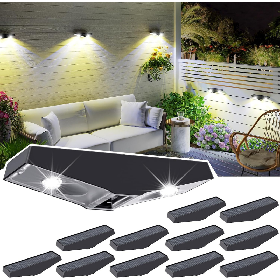 12-Pack Waterproof LED Solar Powered Fence Outdoor Lights