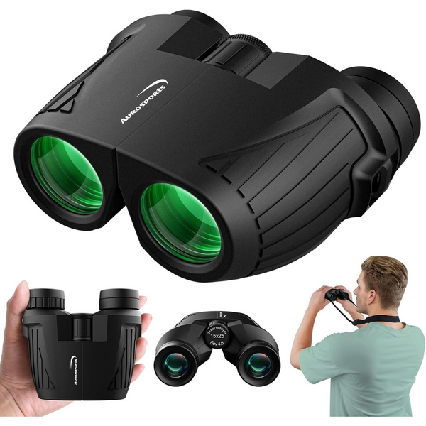 Aurosports 15x25 Compact Binoculars with Low Light Vision