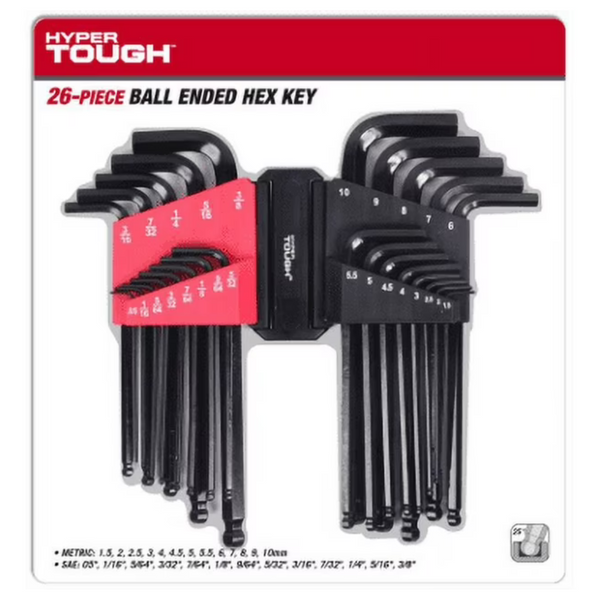 26-Piece Hyper Tough Heavy-duty Ball End Hex Key Set