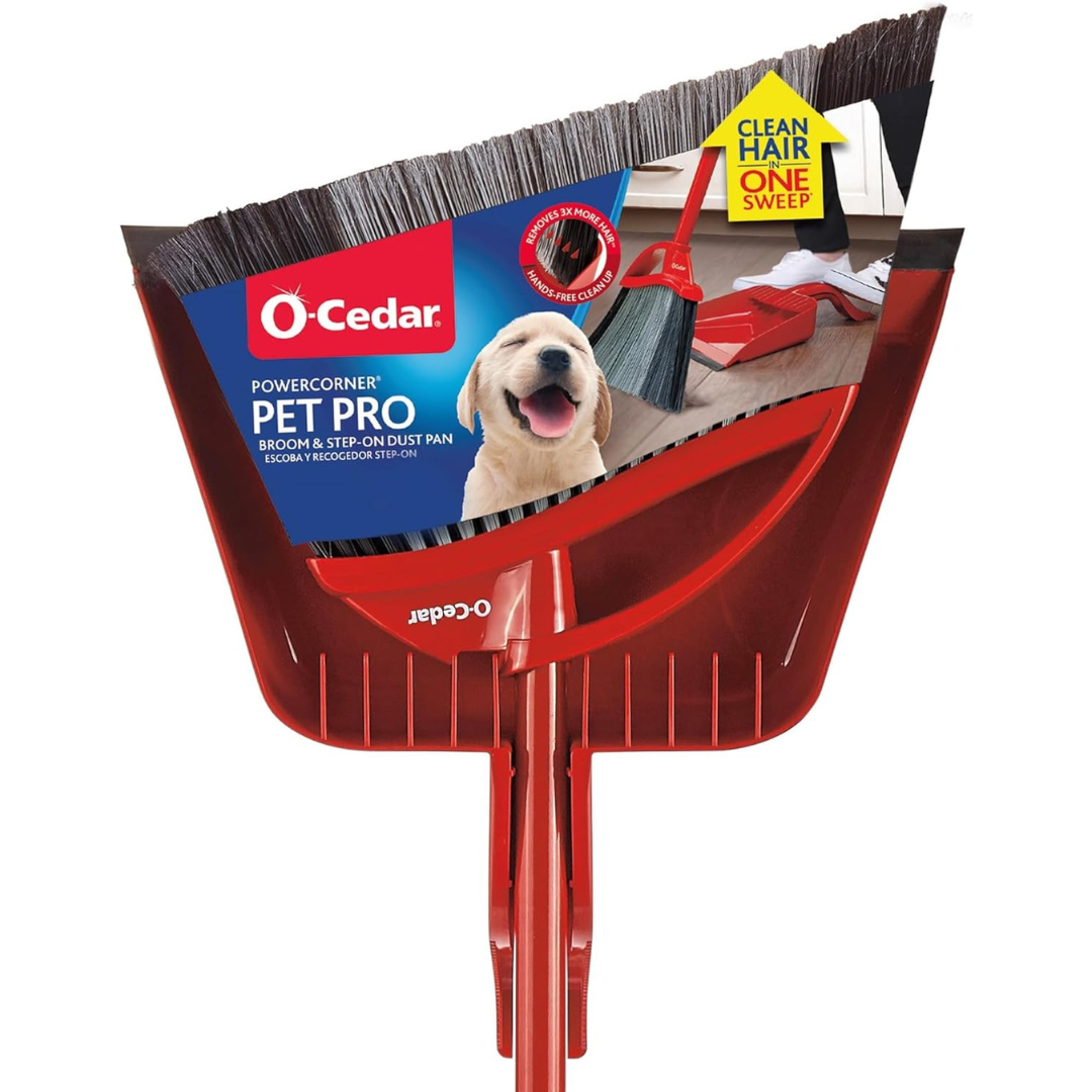 O-Cedar Pet Pro Broom & Step-On Dustpan PowerCorner