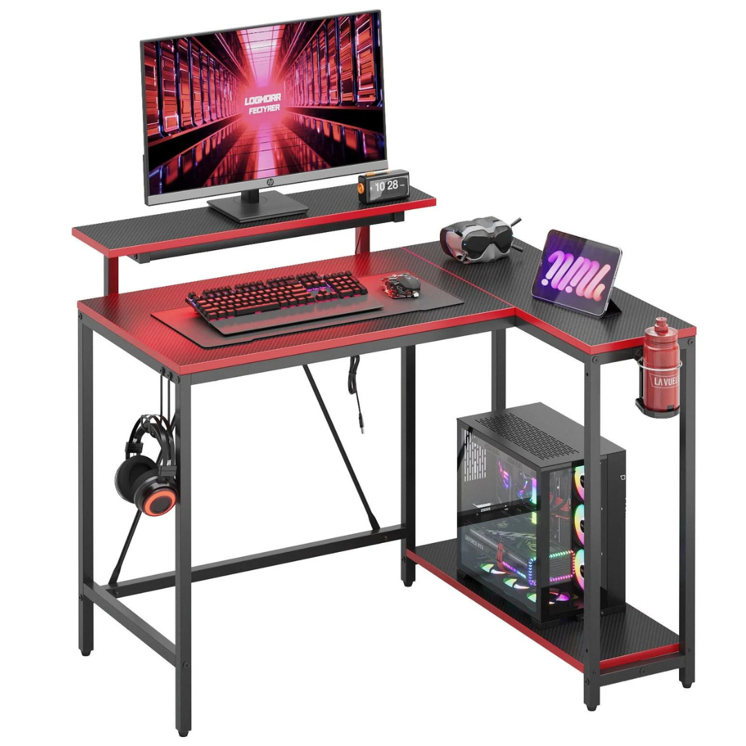 Pinmoco 42" Reversible L-Shaped Gaming Desk with Monitor Stand (3 Colors)