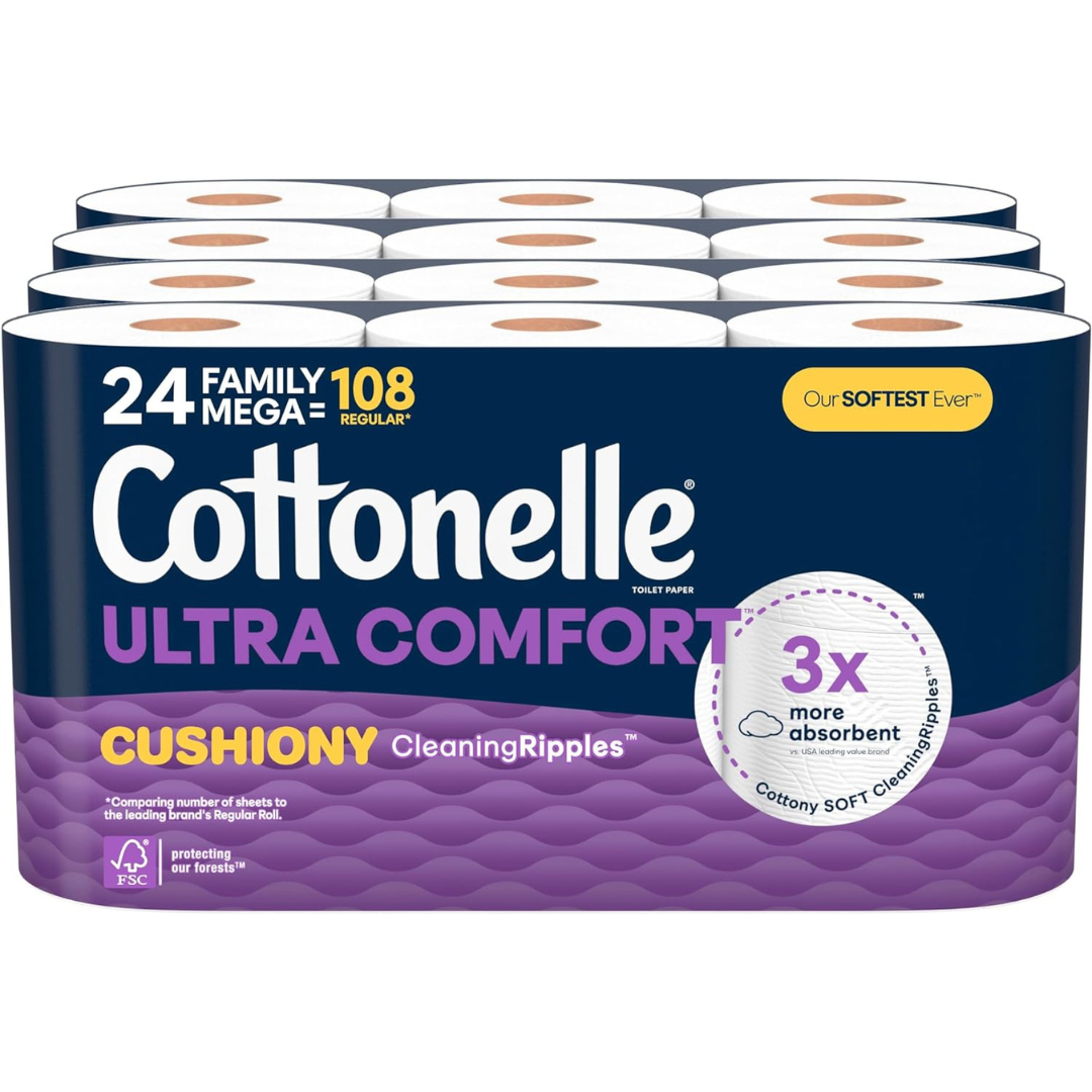 24-Count Cottonelle Ultra Comfort Toilet Paper Family Mega Rolls