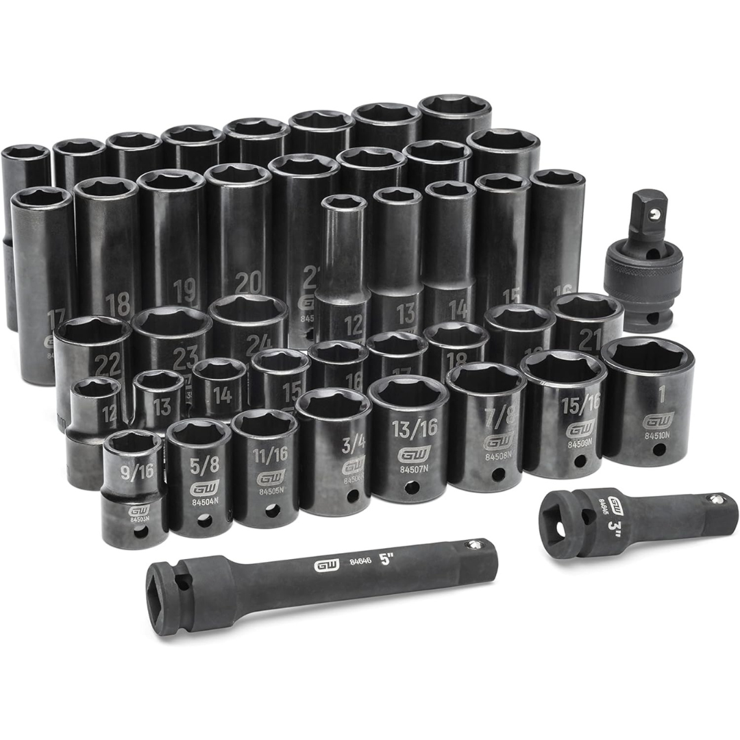 Gearwrench 44-Piece 1/2" Drive Standard & Deep SAE/MM Impact Socket Set