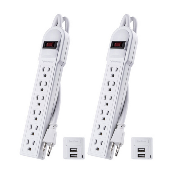 2-Pack CyberPower 6-Outlet Surge Protector With 2 USB-A Ports (White)