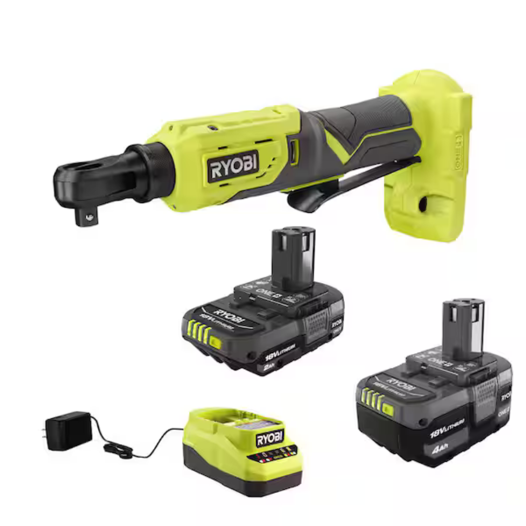 RYOBI ONE+ 18V Cordless 3/8 in. 4-Position Ratchet (Tool Only) + RYOBI ONE+ 18V Lithium-Ion Starter Kit