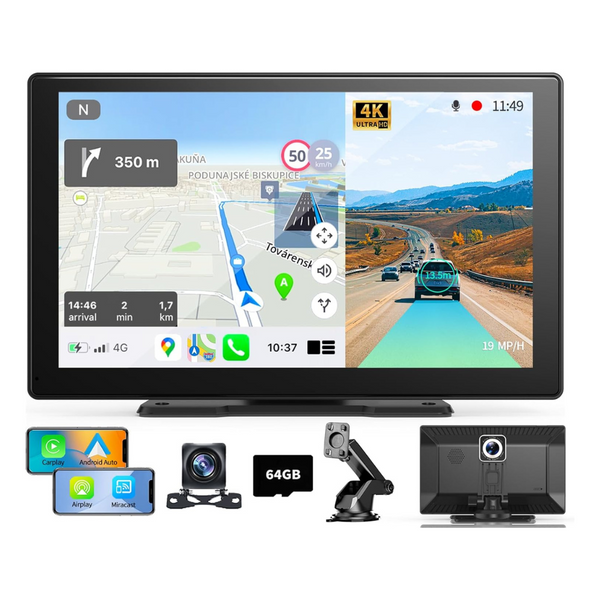 Imagebon 9" Portable Carplay Screen With 4K UHD Dash Cam