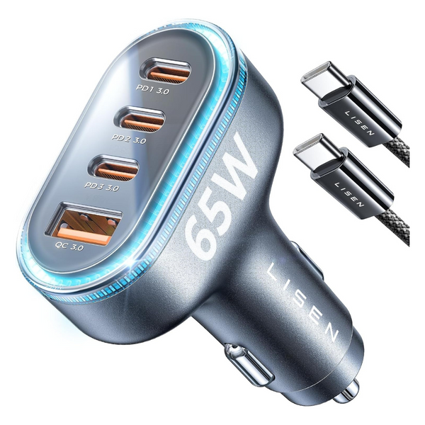 LISEN 101W 4 Port USB-C Car Charger With Cable