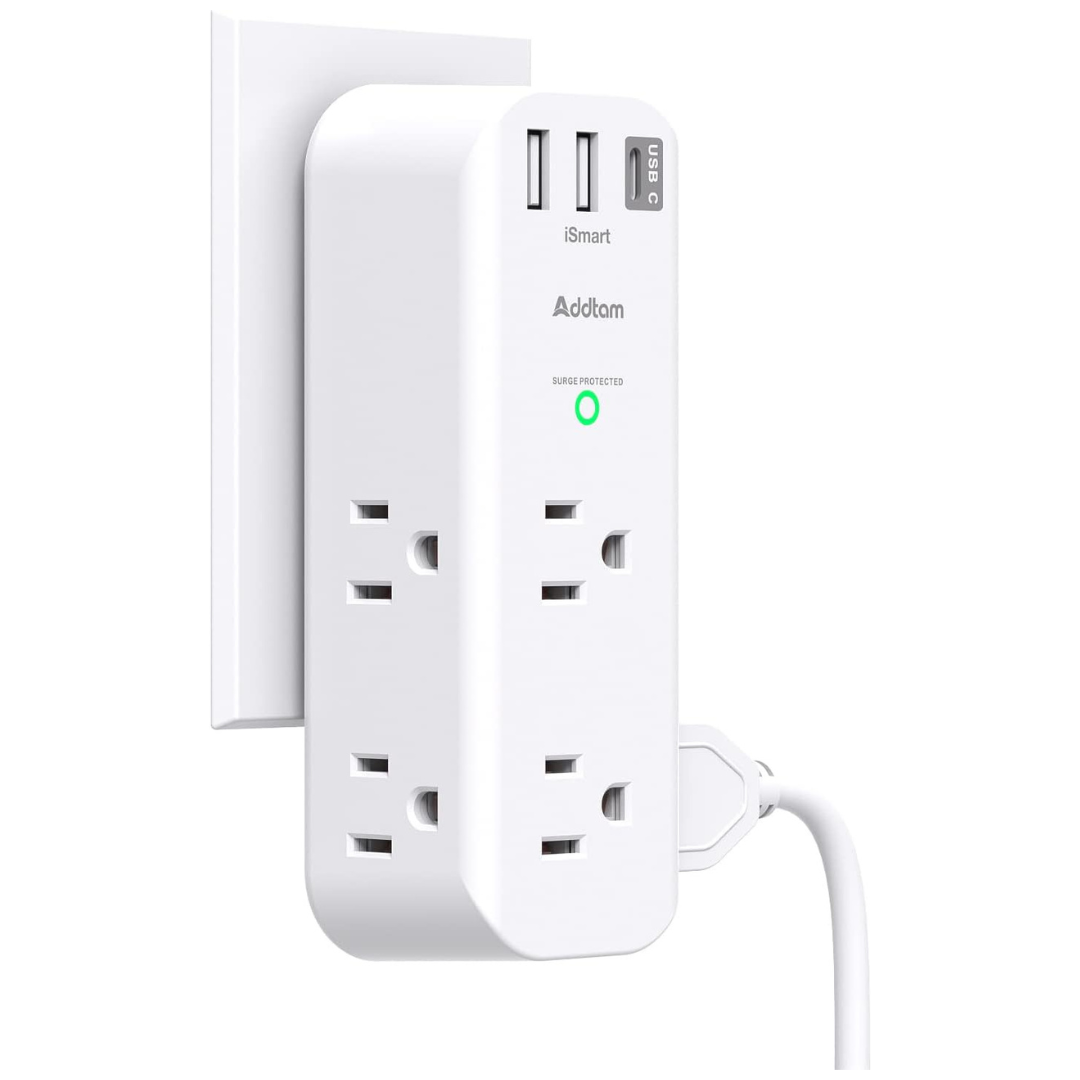 Addtam 3-Sided Surge Protector With 6 AC 3-USB Ports (1 USB C)