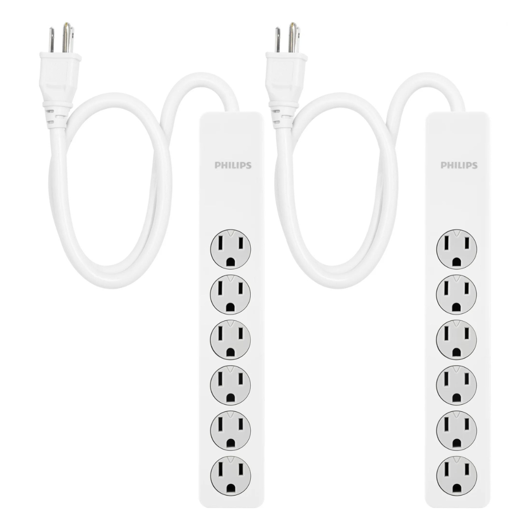 2-Pack Philips 6-Outlet Surge Protector Extension Cord