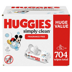 Huggies Simply Clean Fragrance-Free Baby Wipes, Unscented (11 Flip-Top Packs, 704 Wipes Total)