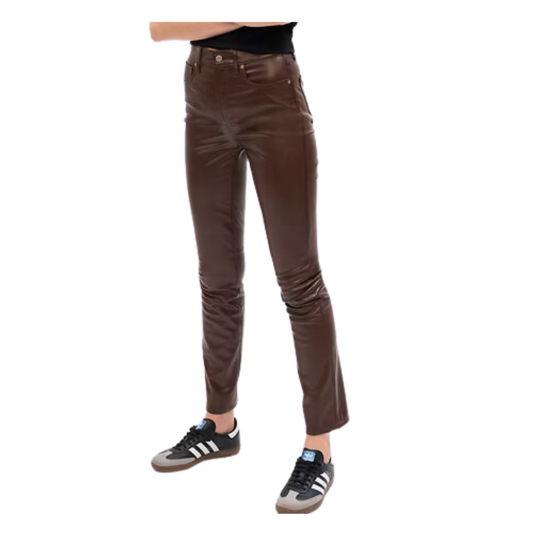 Gap Women's High Rise Vegan Leather Vintage Slim Pants (Espresso Brown)