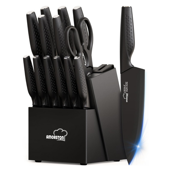 15-Piece Amorston German Stainless Steel Kitchen Knife Set