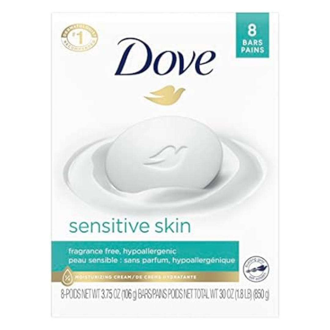 8 Bars Dove Sensitive Skin Unscented Beauty Bar Soap