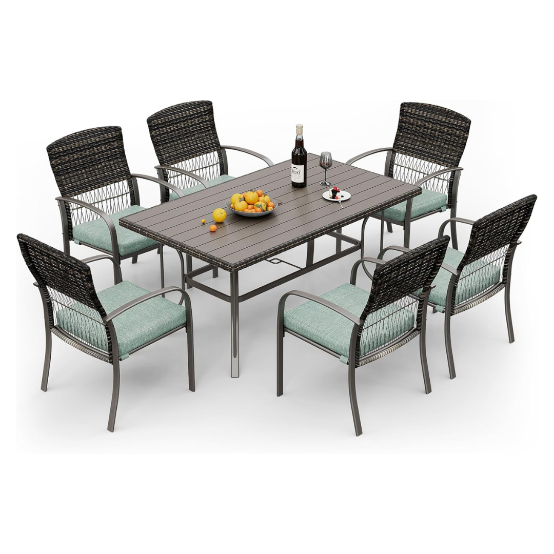 7-Piece Pamapic Outdoor Patio Dining Table Set (2 Colors)