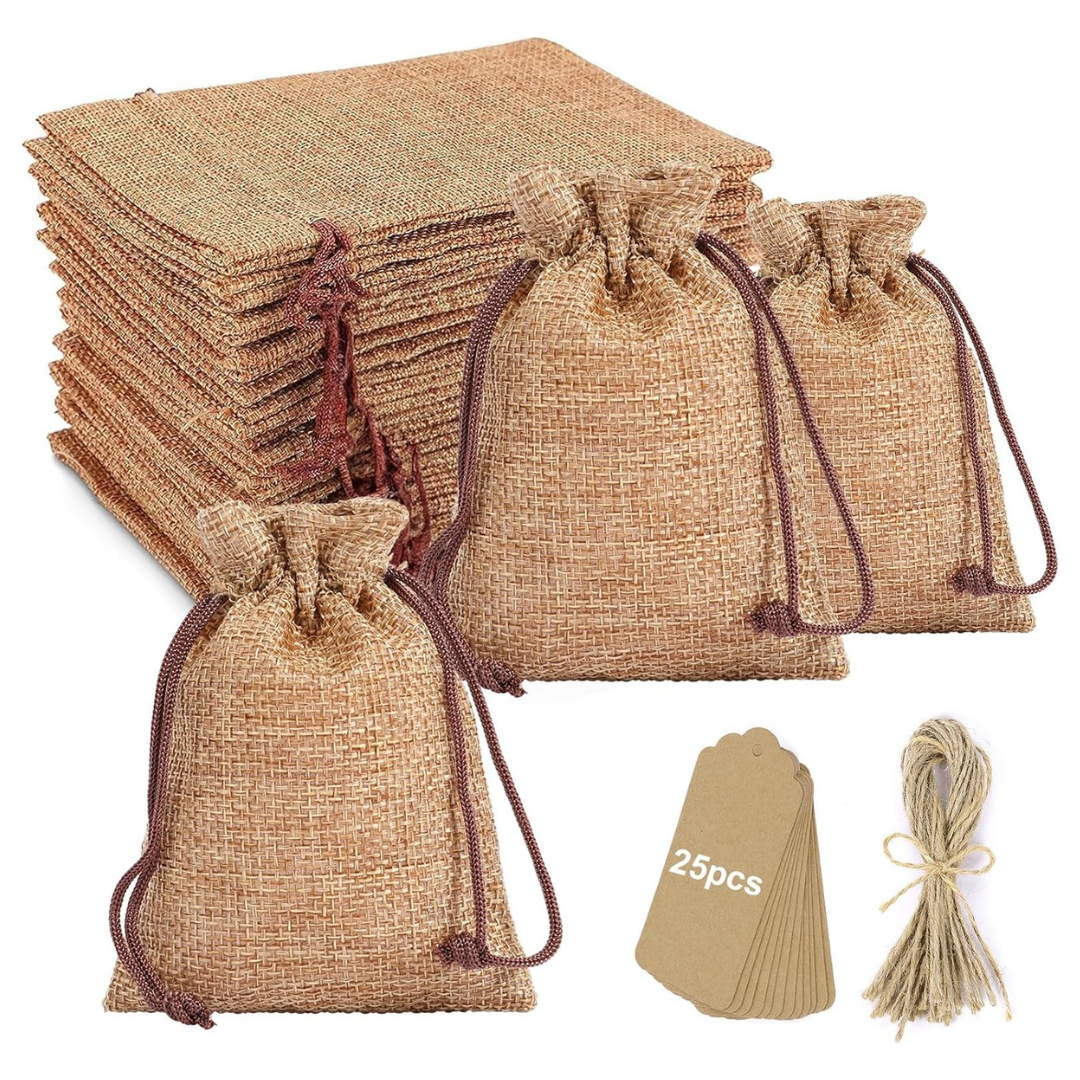 50-Piece Lucky Monet Burlap Gift Bags