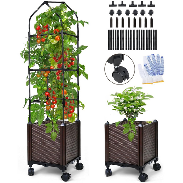 59" Self-Watering Planter Boxes With Wheels Trellis