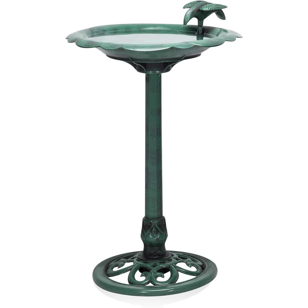 31" Tall Outdoor Antique Flower Birdbath With Bird Decoration Yard Statue