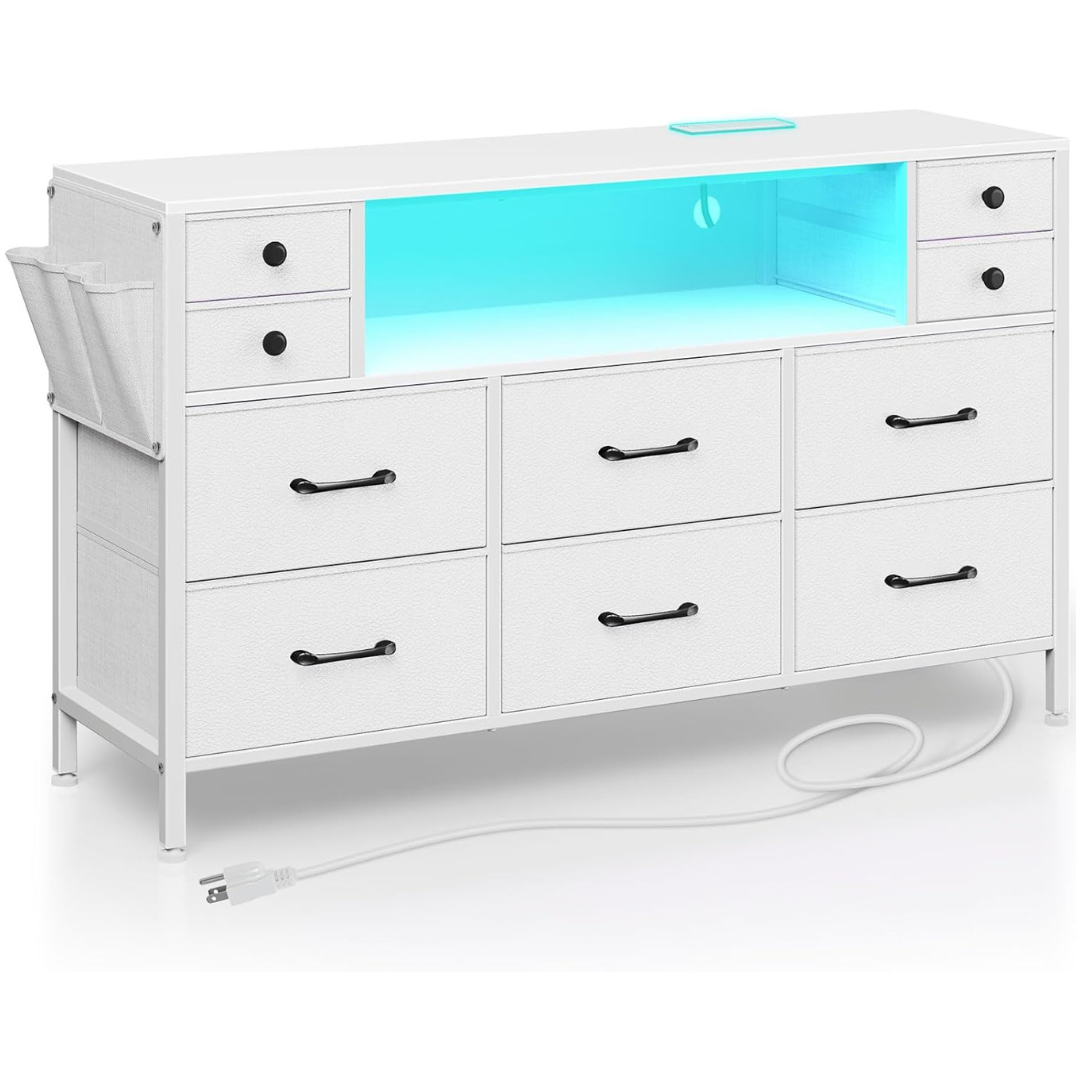 10 Drawers Dresser with Power Outlets and LED Light for up to 55" TV