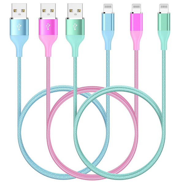 3-Pack 10ft MFi Certified USB Fast Charging Apple Lightning Cable (Various)