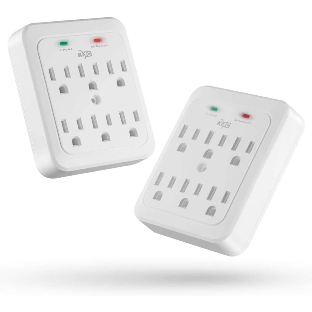 2-Pack KMC 6-Outle Wall Plug Adapter Power Strip Surge Protector