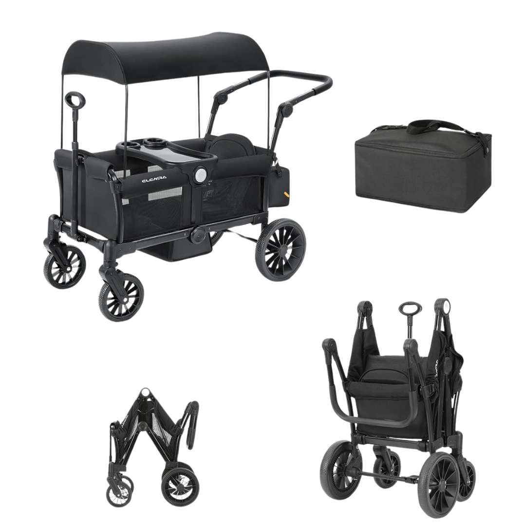 Elemara Premium Collapsible All-Terrain Wagon Stroller With Canopy