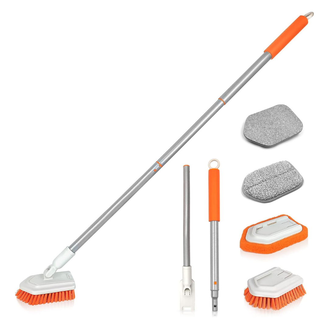 4-In-1 Tile Tub Shower Scrubber With Long Handle