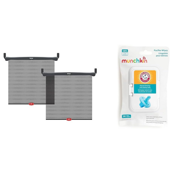 2-Pack Munchkin Brica 17" x 14" Car Window Roller Shade Wth 36 Count Pacifier Wipes