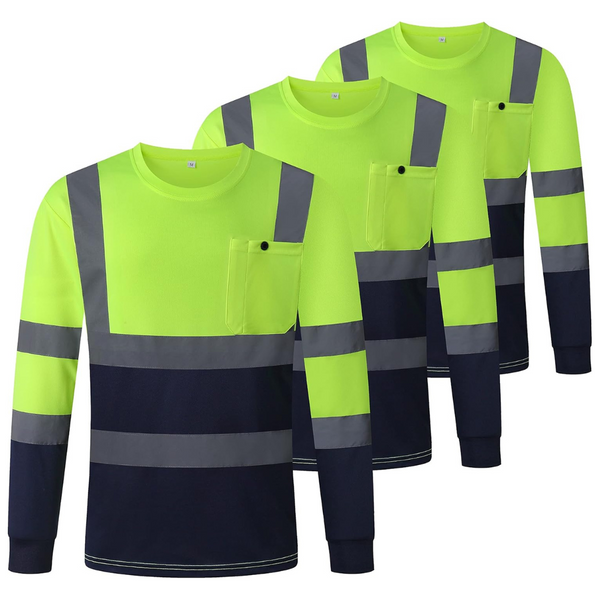 3-Pack JKSafety Hi-Vis Long Sleeve Safety T-Shirt