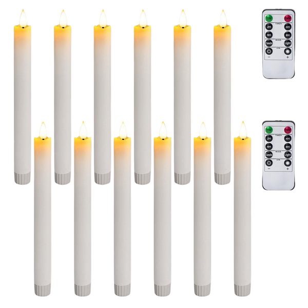 Set Of 12 Real Wax Flameless Taper LED Window Candles With Remote