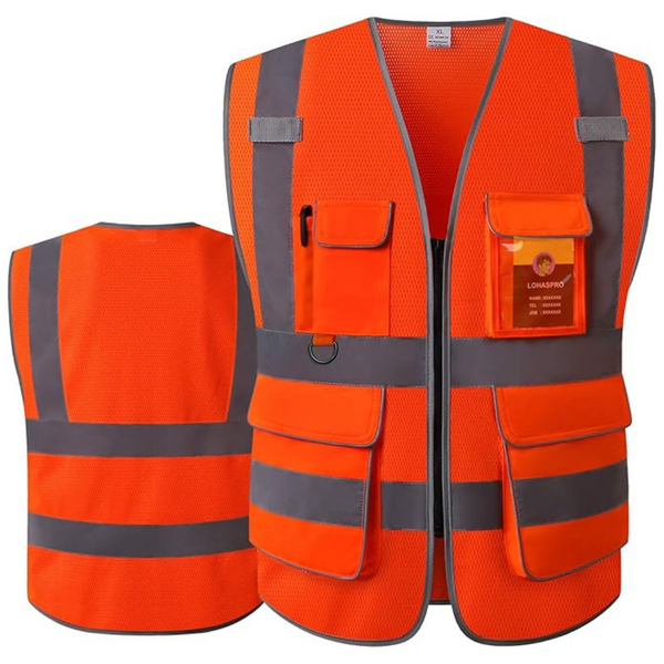 Unisex High Visibility Mesh Reflective Safety Vest With Pockets (Orange)