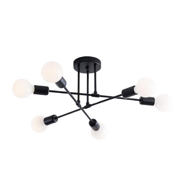 20" Modern Black Sputnik 6-Light Ceiling Light Fixture