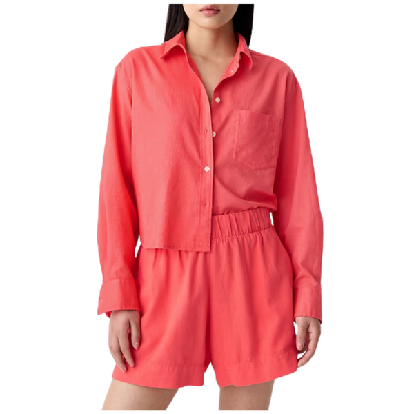 Gap Factory Women's Cropped Linen-Blend Shirt (Cayenne Red)