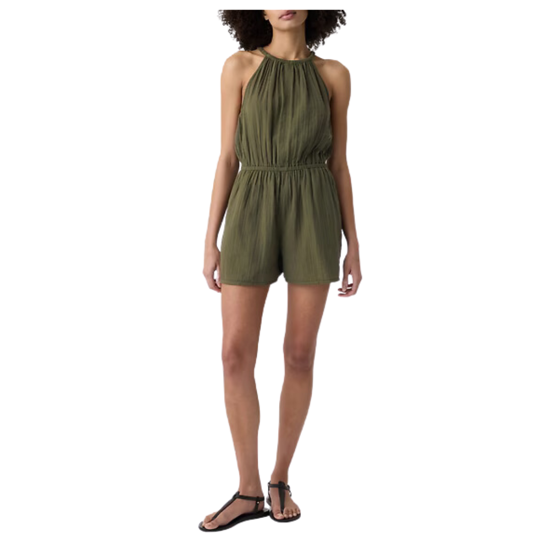 Gap Factory Women's Gauze Halter Romper (Olive Night)