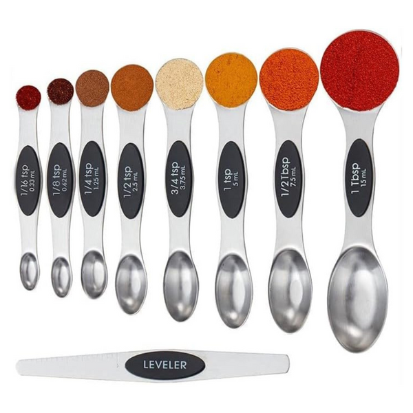 Set Of 9 Magnetic Stainless Steel Cooking Spoons With Measurement