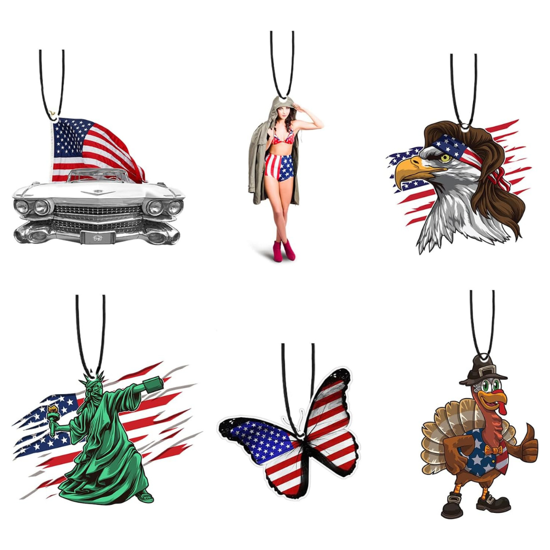 6-Pack American Flag Air Freshener Hanging Rearview Mirror (3 Colors)