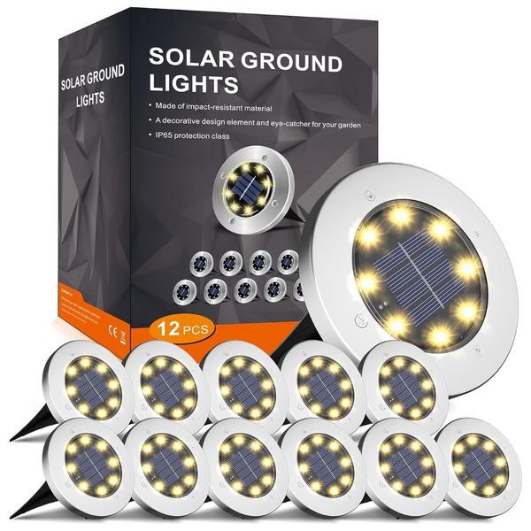 12-Packs INCX 8 LED Waterproof Solar Powered Garden Lights