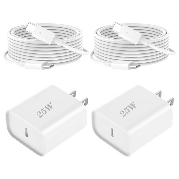 2-Pack 25W PD USB C Wall Charger Block With 6ft Cables