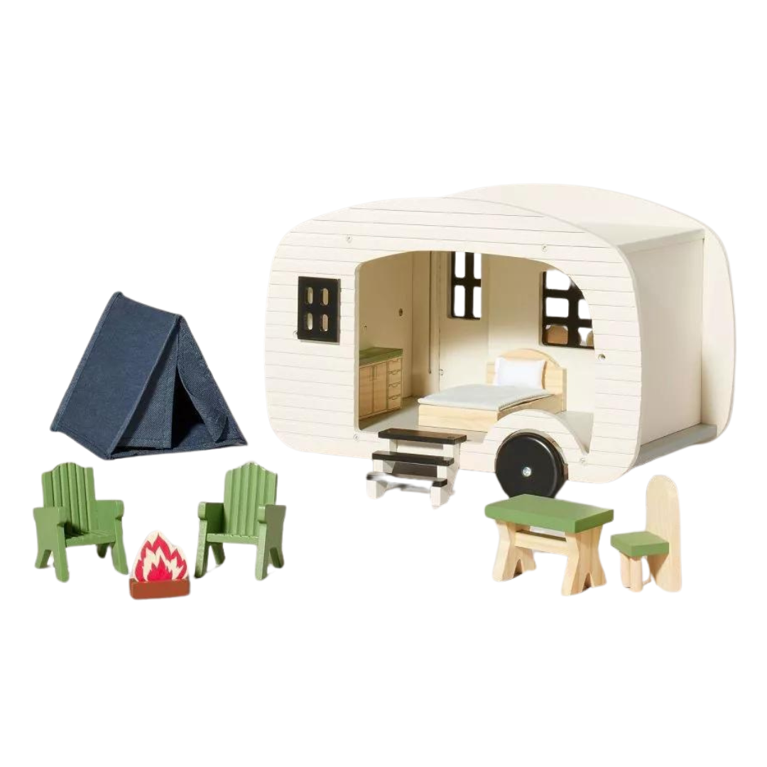 Hearth & Hand With Magnolia Wooden Toy Doll Camper W/ Accessories