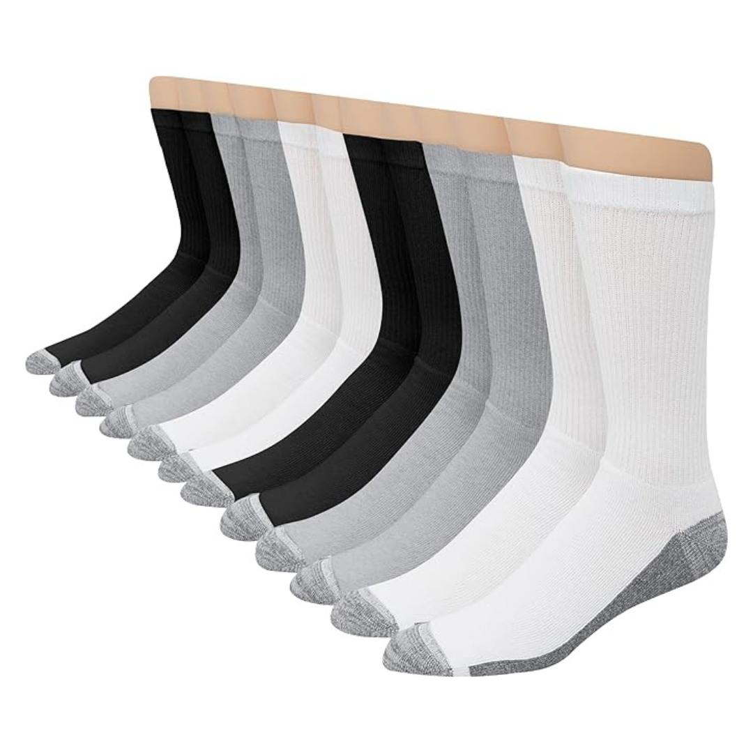 12-Pack Hanes Men's Max Cushioned Moisture-Wicking Crew Socks