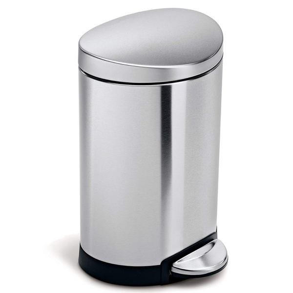 Simplehuman 6 Liter / 1.6 Gallon Semi-Round Bathroom Step Trash Can, Brushed Stainless Steel