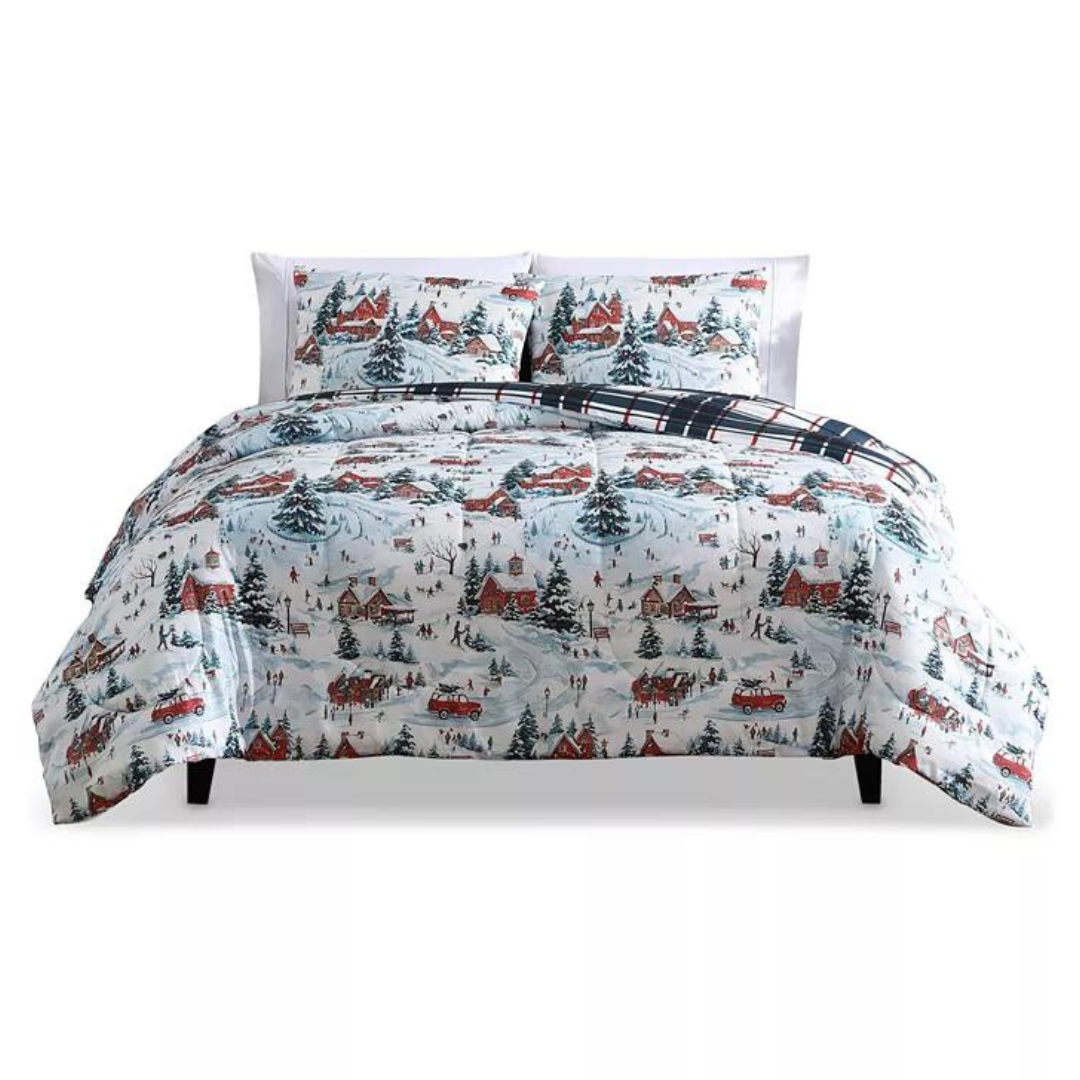 Hallmart Collectibles Holiday Town Square 3-Piece Comforter Set