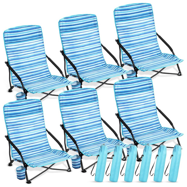 6-Pack Portable Lightweight Folding Low Beach Chairs With Cup Holder