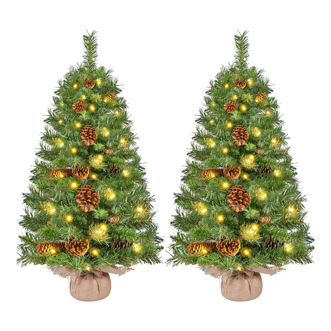 2-Pack Yaheetech 3ft Tabletop Pre-lit Artificial Mini Christmas Trees