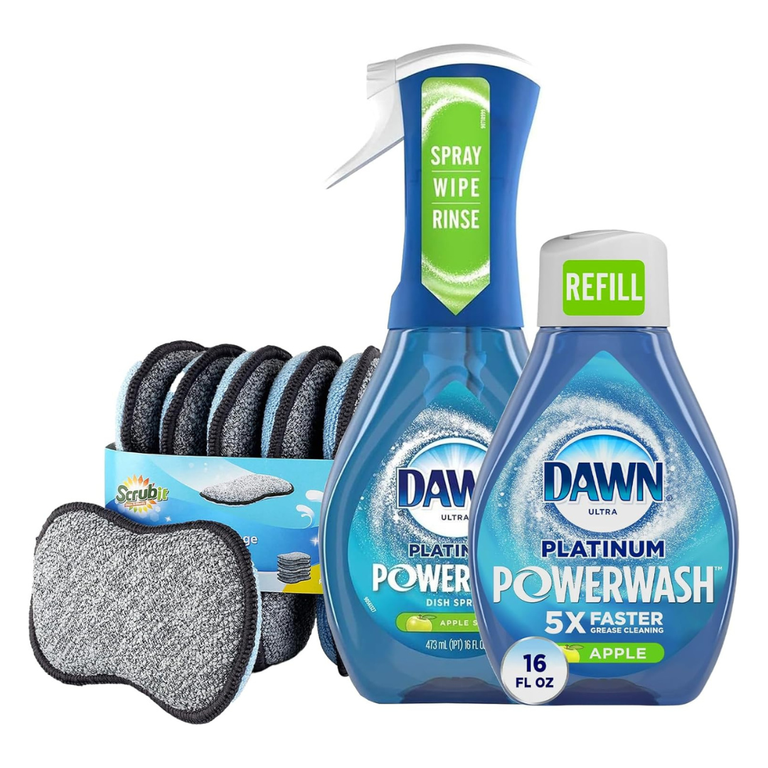 Dawn Powerwash Spray Platinum Dish Soap + 1 Dawn Powerwash Refill + 6 Multi-Purpose Scrub Sponges