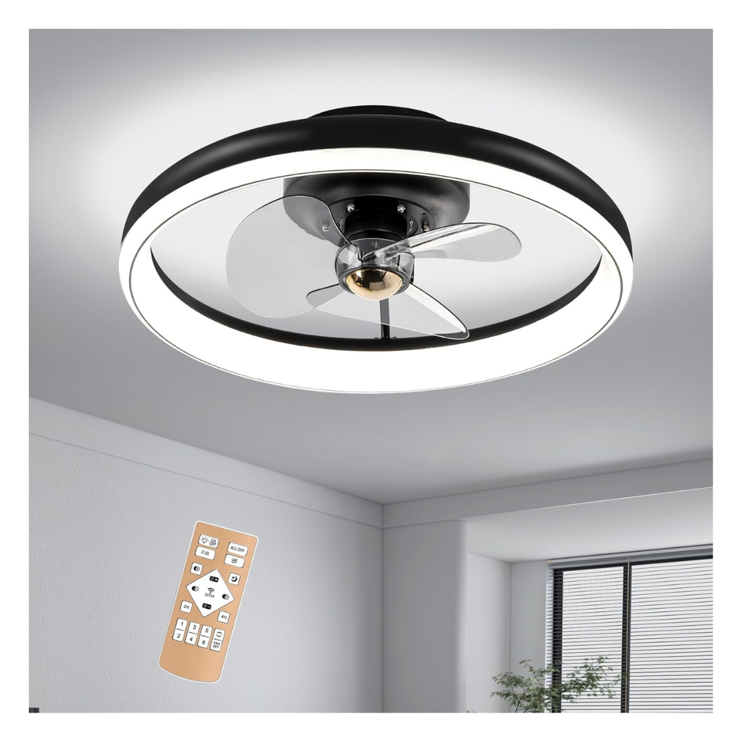 Cocostar Low Profile 16" Black Flush Mount Ceiling Fans With Lights