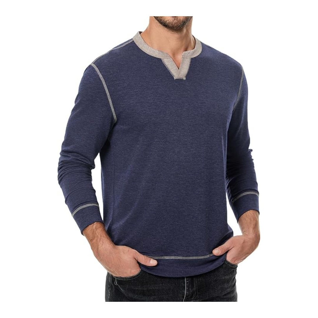 Men's Casual Henley Long Sleeve Fashion Solid Basic Pullover T-Shirts