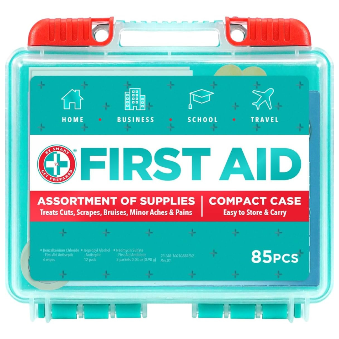 85-Piece Be Smart Get Prepared First Aid Kit In Durable Plastic Case