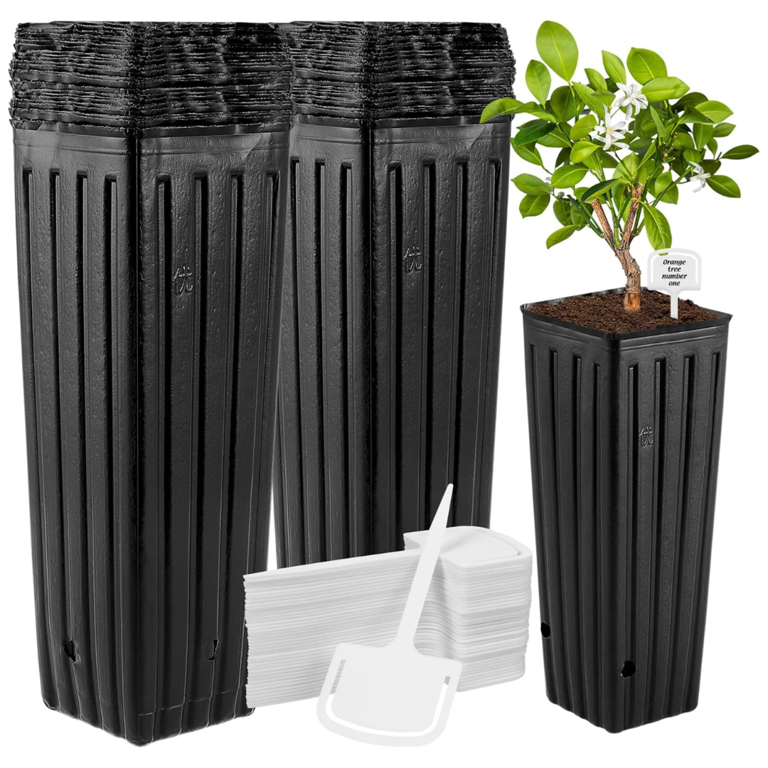 60-Piece 11.6" Plastic Plant Nursery Pots with Plant Tags